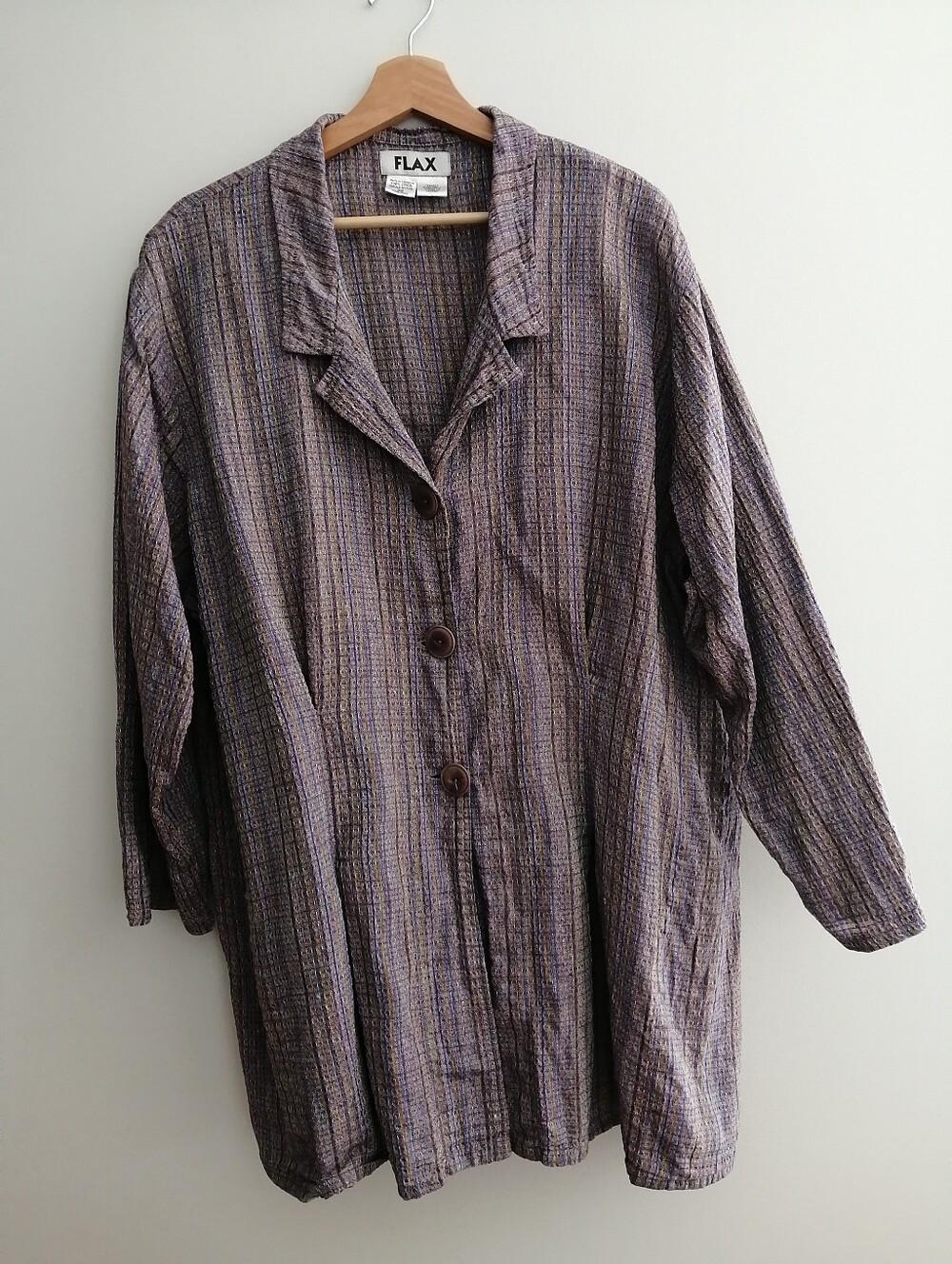 Flax Linen 3 Button Pleated Light Jacket Summer Shacket Plus Size 2G (US 22-24)